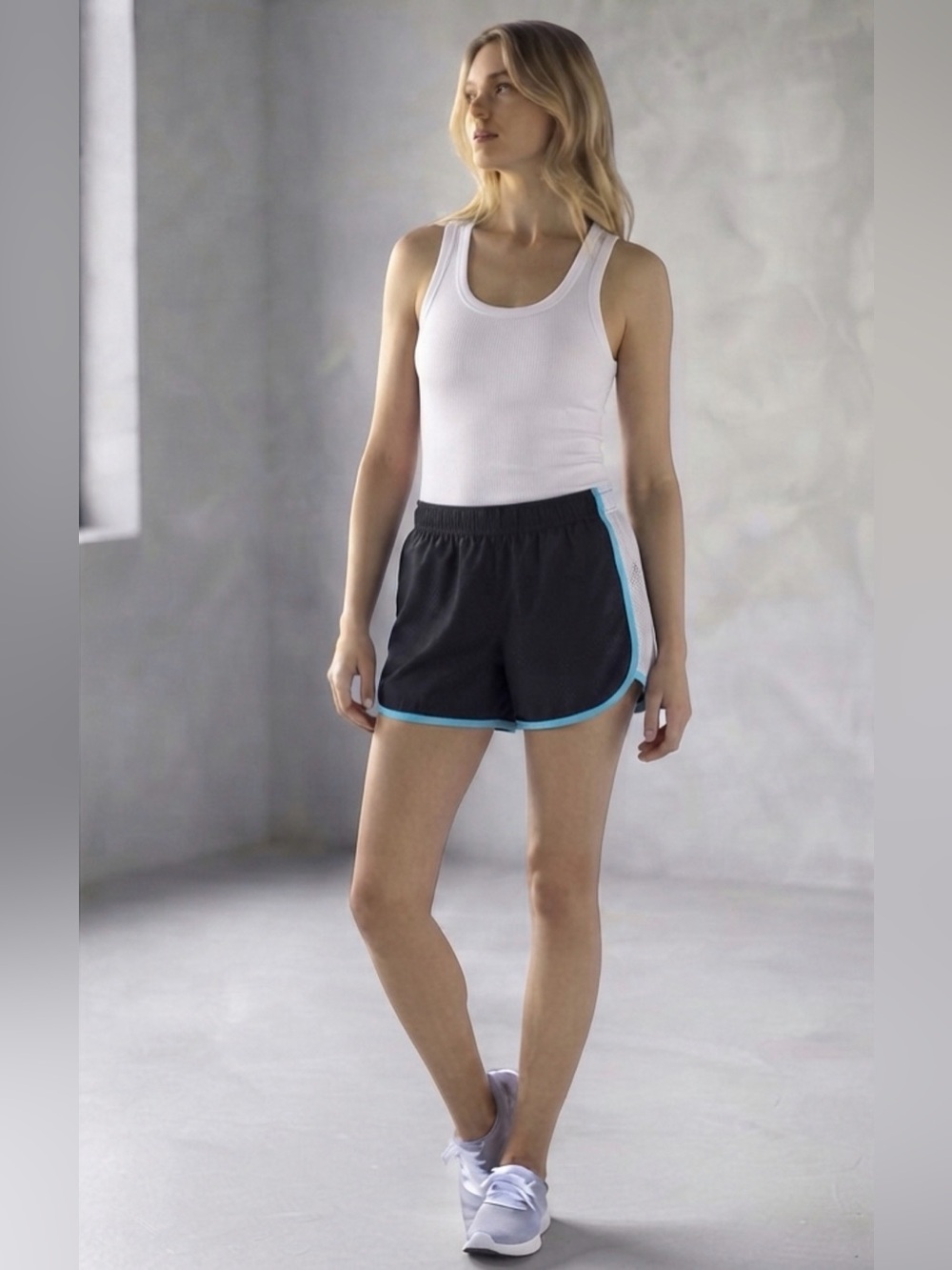 Pony XL Lined Black Athletic Shorts with Turquoise Trim